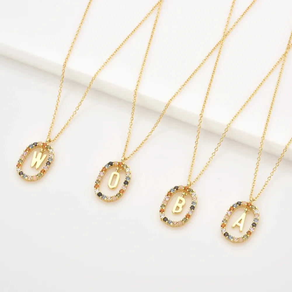 925 Sterling Silver Colored Zircon Letter Pendant Necklace