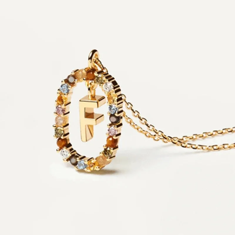 925 Sterling Silver Colored Zircon Letter Pendant Necklace