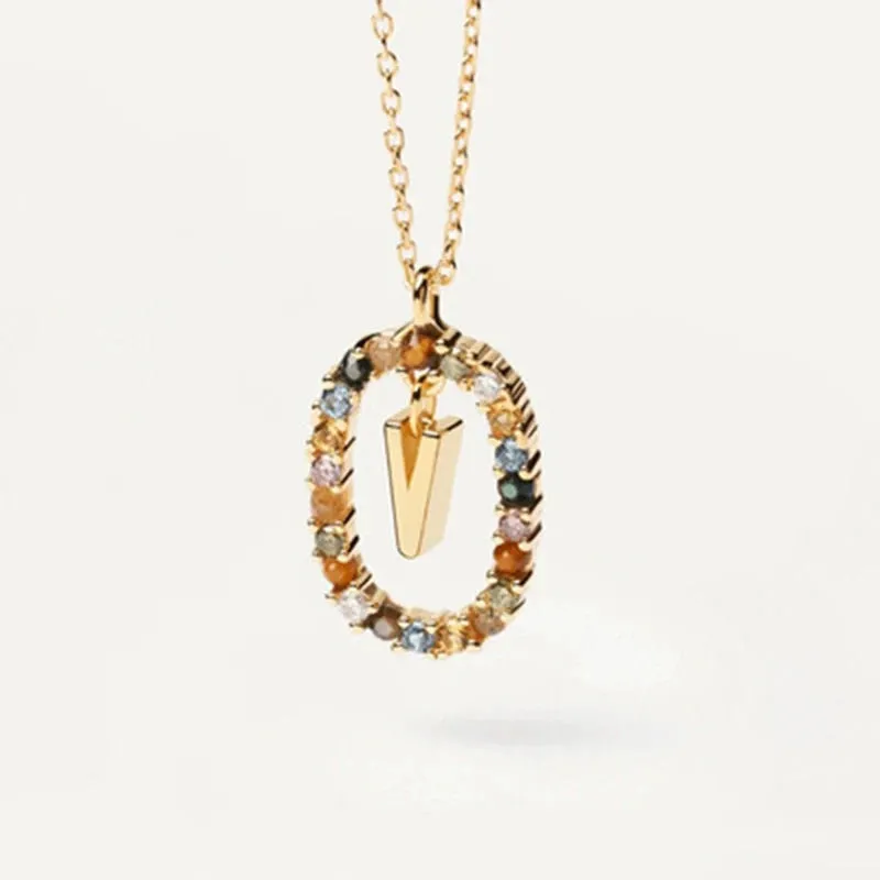 925 Sterling Silver Colored Zircon Letter Pendant Necklace