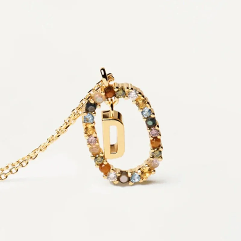 925 Sterling Silver Colored Zircon Letter Pendant Necklace
