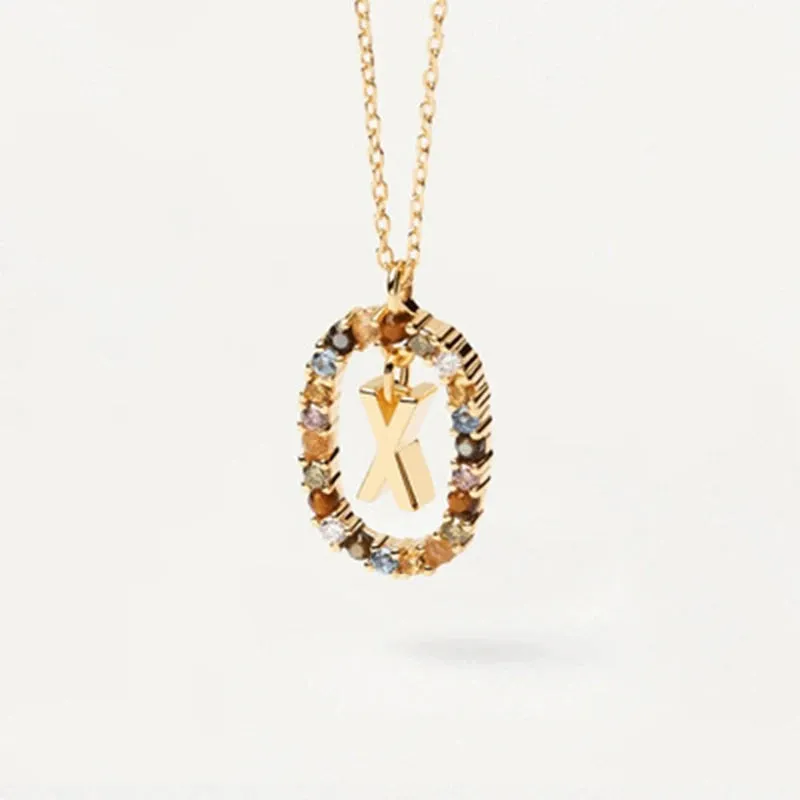 925 Sterling Silver Colored Zircon Letter Pendant Necklace