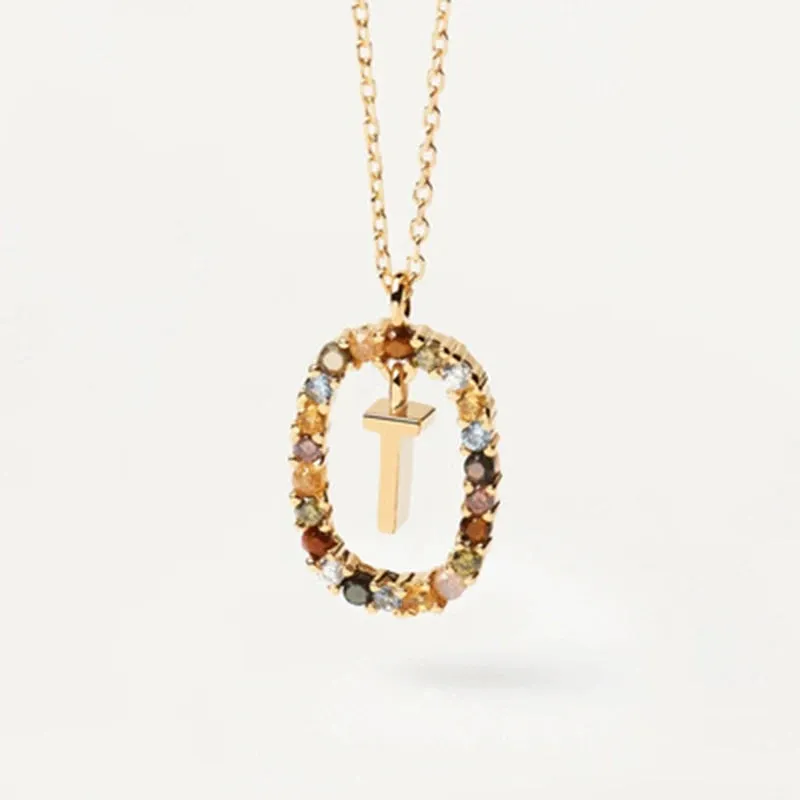 925 Sterling Silver Colored Zircon Letter Pendant Necklace