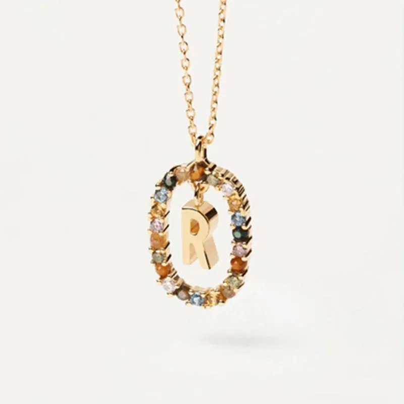 925 Sterling Silver Colored Zircon Letter Pendant Necklace