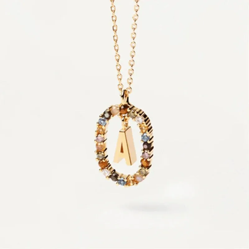 925 Sterling Silver Colored Zircon Letter Pendant Necklace