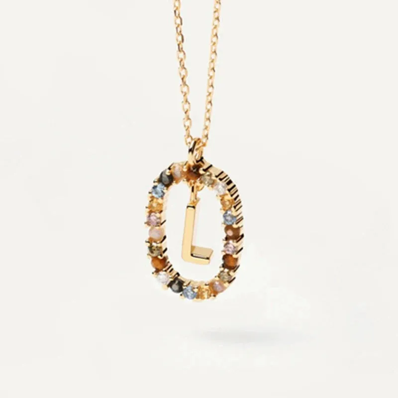 925 Sterling Silver Colored Zircon Letter Pendant Necklace