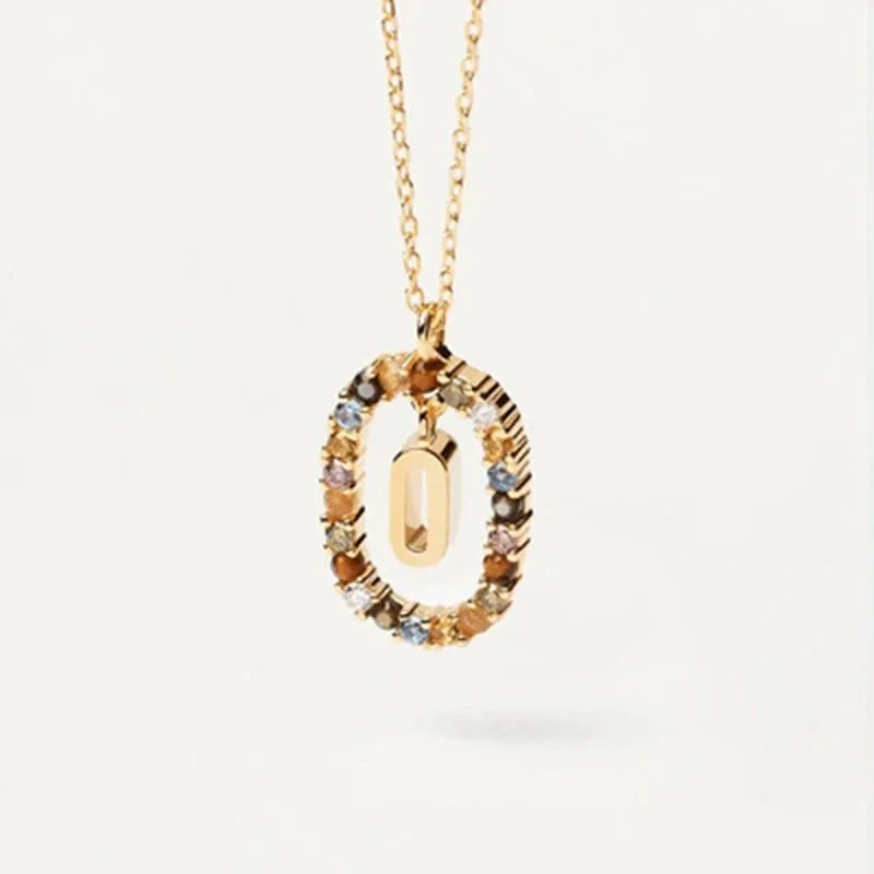 925 Sterling Silver Colored Zircon Letter Pendant Necklace