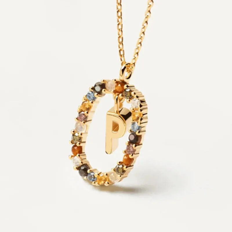 925 Sterling Silver Colored Zircon Letter Pendant Necklace