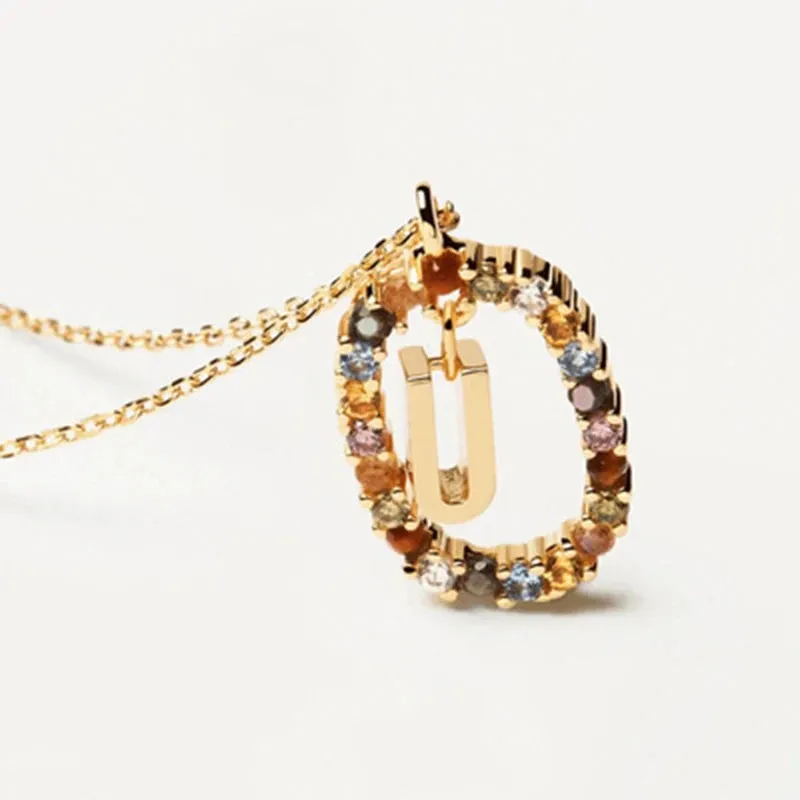 925 Sterling Silver Colored Zircon Letter Pendant Necklace