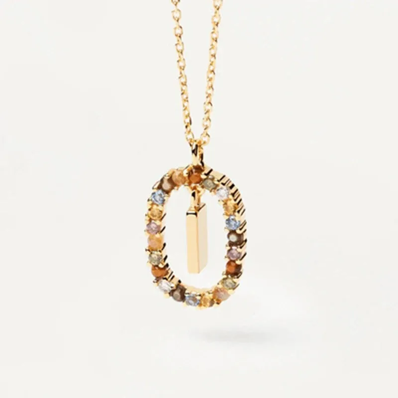 925 Sterling Silver Colored Zircon Letter Pendant Necklace