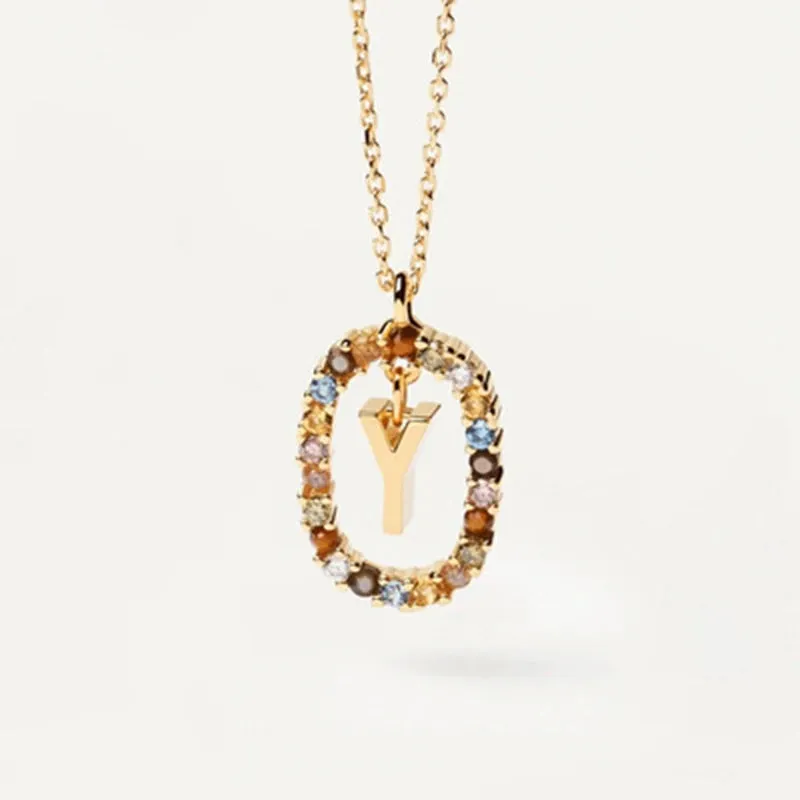 925 Sterling Silver Colored Zircon Letter Pendant Necklace