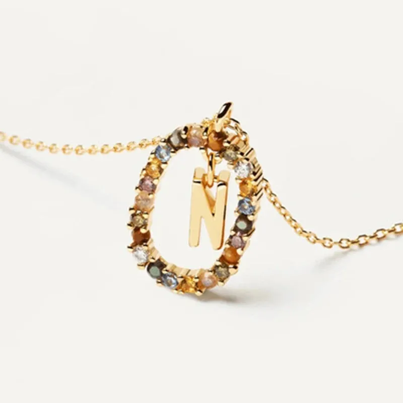 925 Sterling Silver Colored Zircon Letter Pendant Necklace