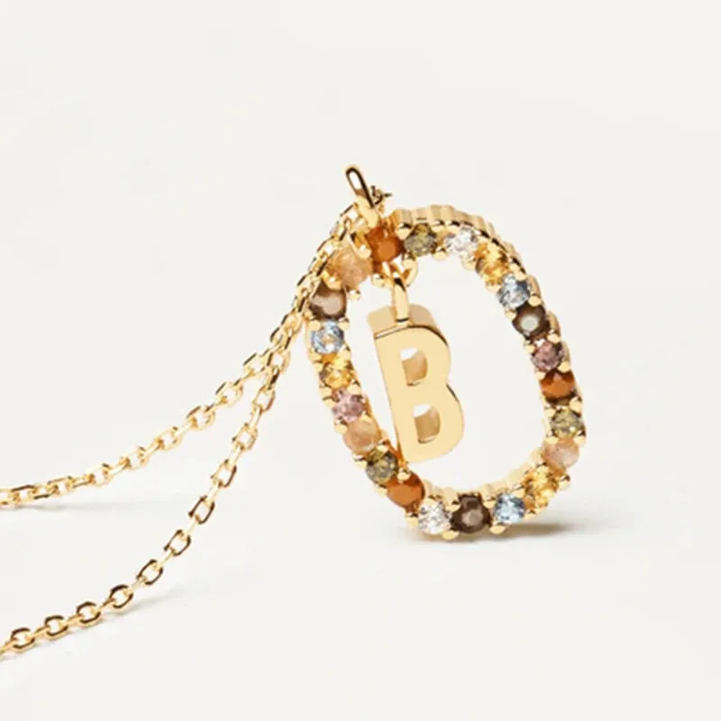 925 Sterling Silver Colored Zircon Letter Pendant Necklace