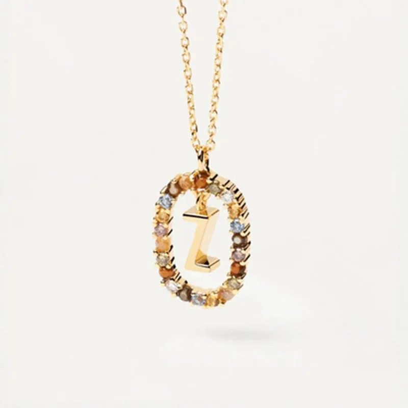 925 Sterling Silver Colored Zircon Letter Pendant Necklace
