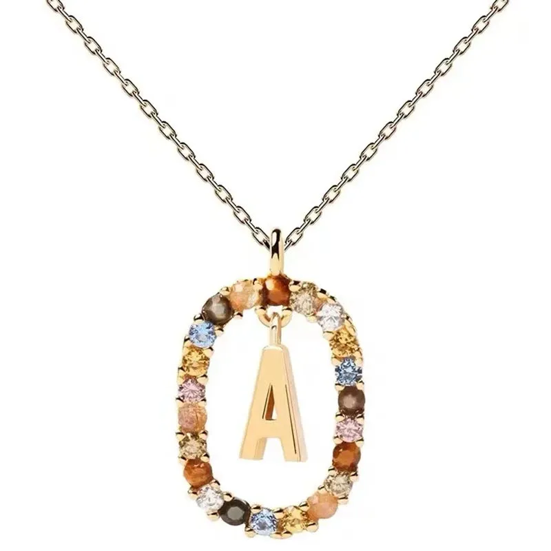 925 Sterling Silver Colored Zircon Letter Pendant Necklace