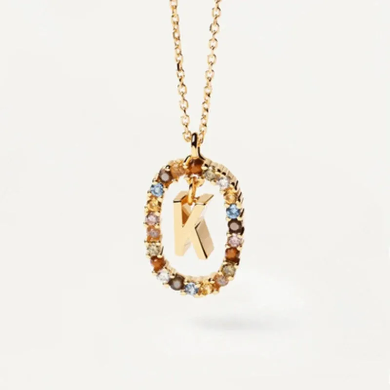 925 Sterling Silver Colored Zircon Letter Pendant Necklace