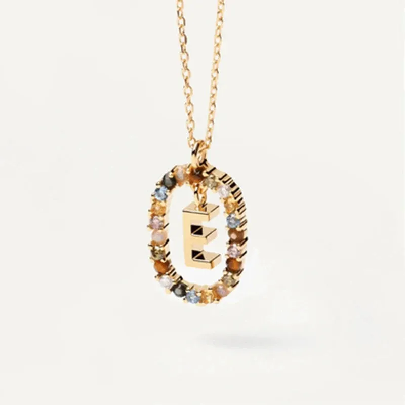 925 Sterling Silver Colored Zircon Letter Pendant Necklace