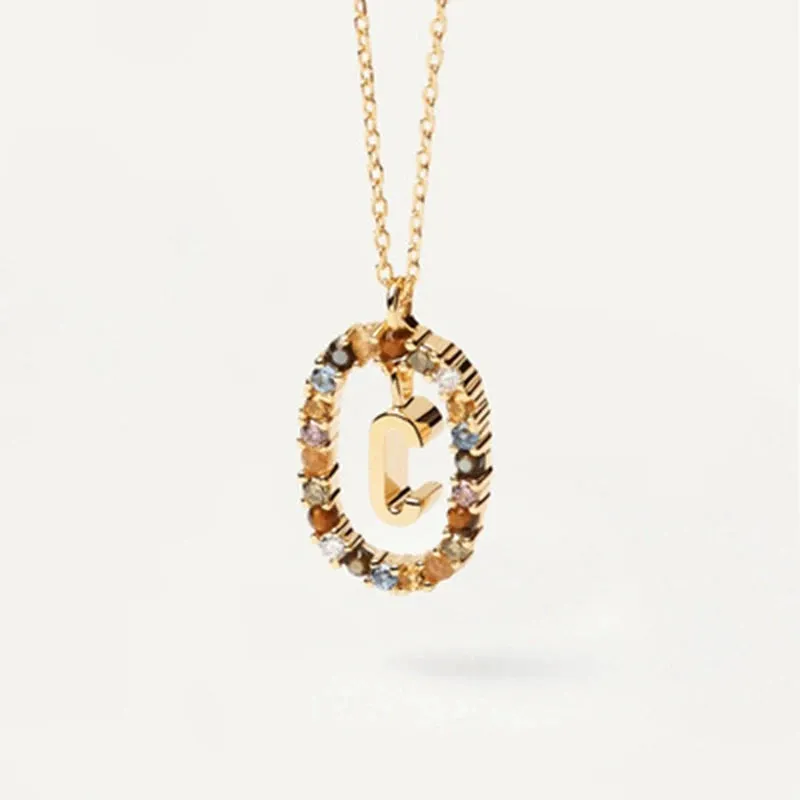 925 Sterling Silver Colored Zircon Letter Pendant Necklace