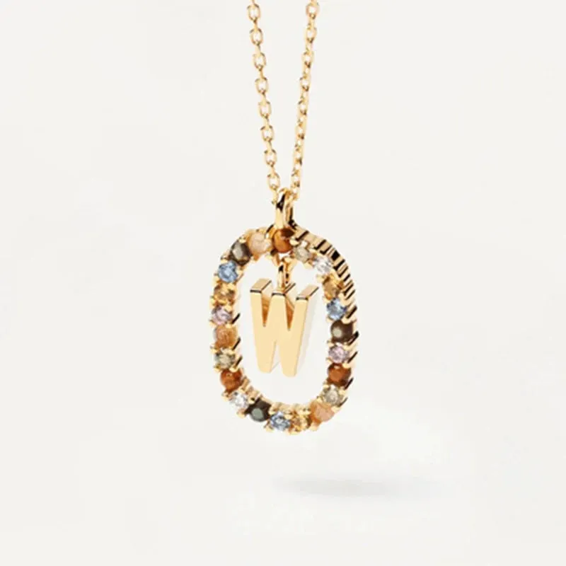 925 Sterling Silver Colored Zircon Letter Pendant Necklace