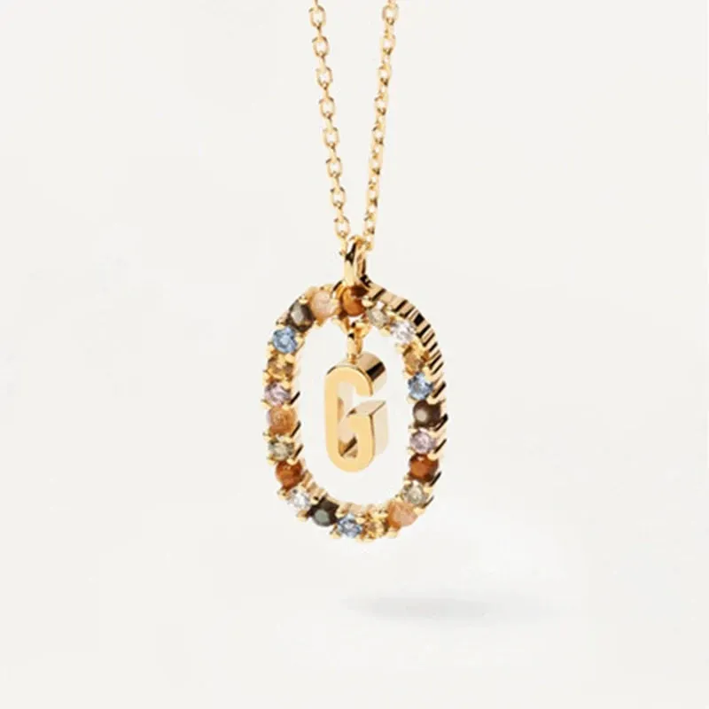925 Sterling Silver Colored Zircon Letter Pendant Necklace