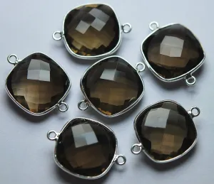 92.5 Sterling Silver Smoky Quartz Faceted Cushion Shape Pendant, 5 Piece Of 17mm