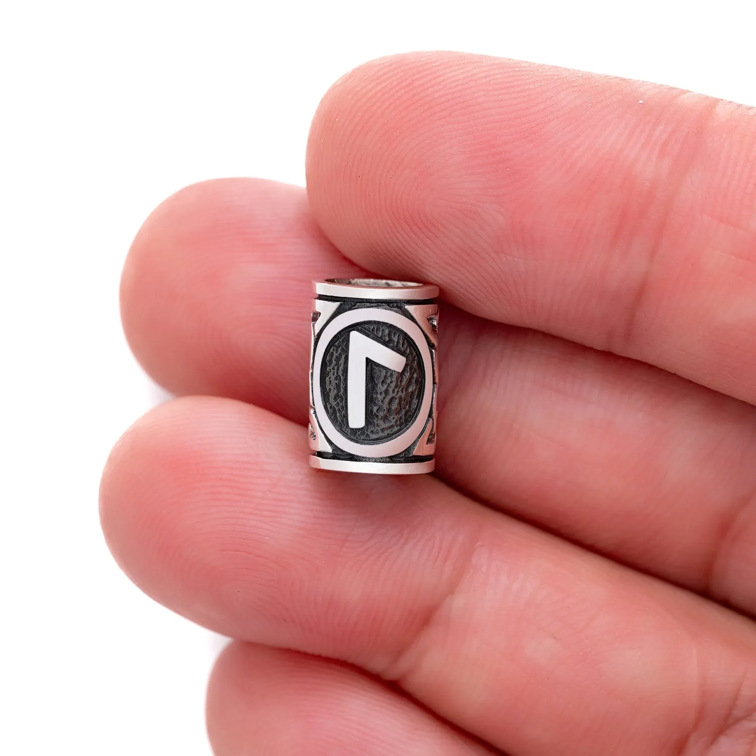 925 Sterling Silver Viking Beard Hair Bead with Rune Laguz