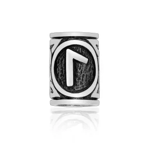 925 Sterling Silver Viking Beard Hair Bead with Rune Laguz