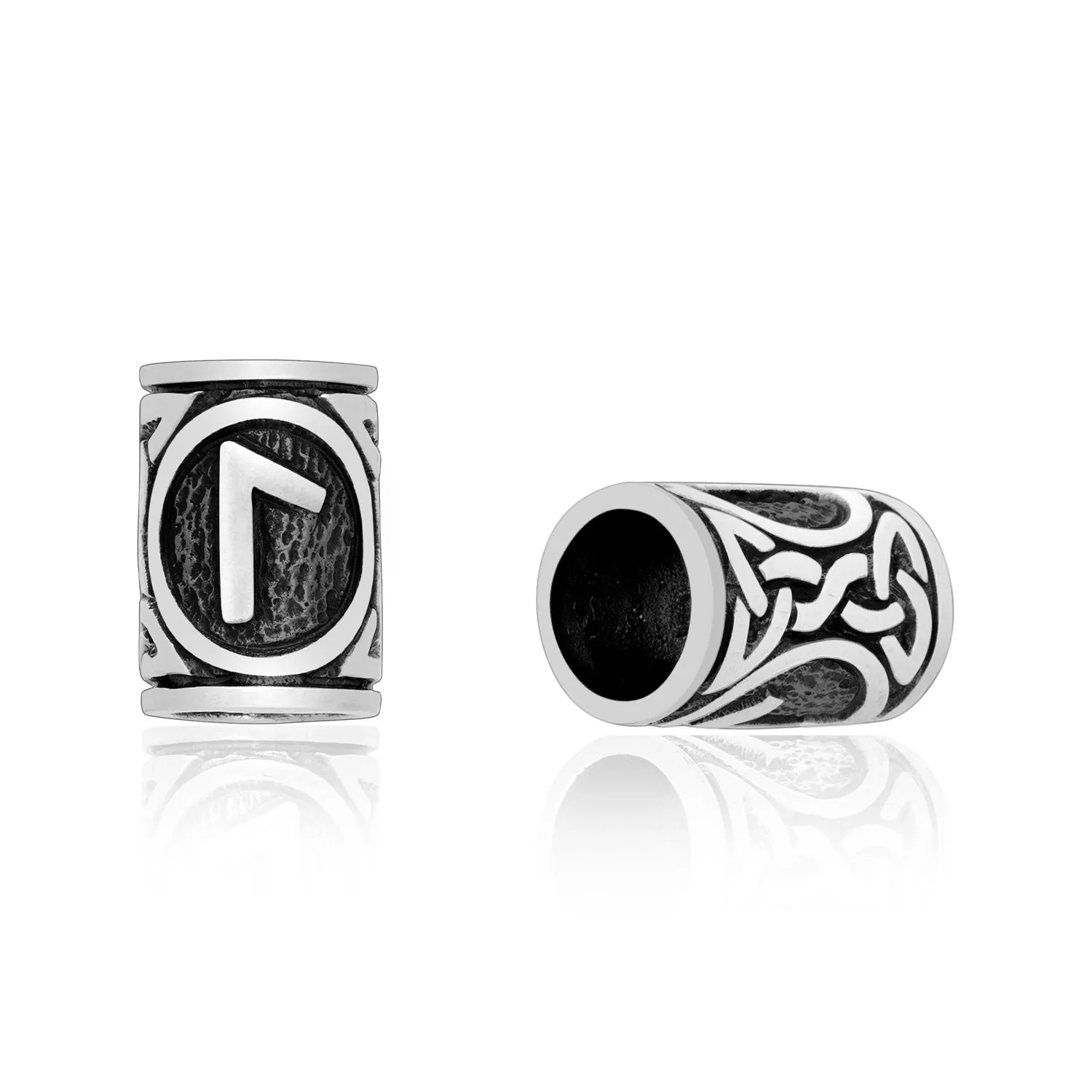 925 Sterling Silver Viking Beard Hair Bead with Rune Laguz