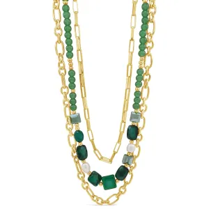 Absolute Gold Emerald Green Bead & Pearl Necklace