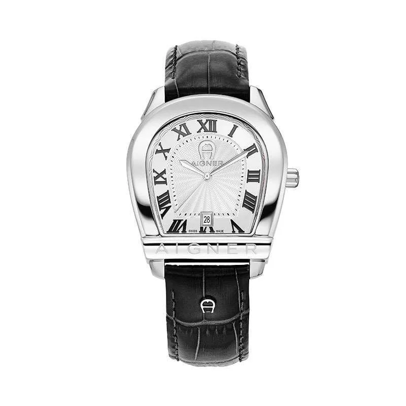 Aigner Siena Gents Silver Dial Stainless Steel Case Black Leather Strap Watch