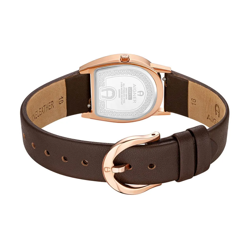 Aigner Varese Women's Rose Gold Case With White MOP Dial And Brown Leather Strap Watch