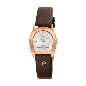 Aigner Varese Women's Rose Gold Case With White MOP Dial And Brown Leather Strap Watch