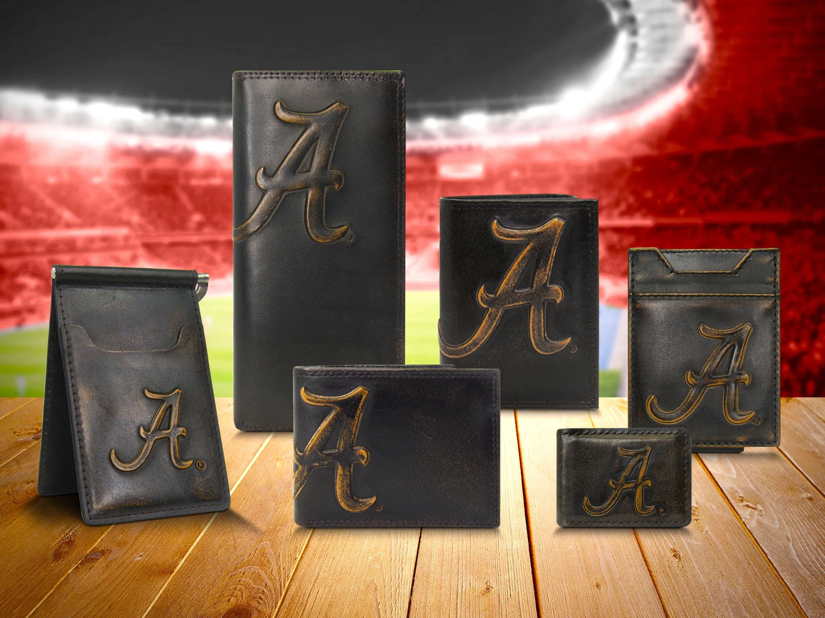 Alabama Crimson Tide Men's Collegiate Valet Tray, Catch-all, Desk Organizer, Nightstand Tray. Brown Burnished Full Grain Leather Finish.