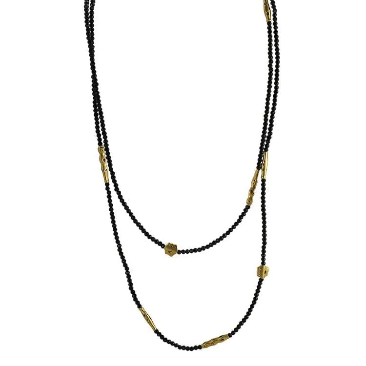 Alex Sepkus Flora 18k Yellow Gold Black Spinel Long Bead Necklace