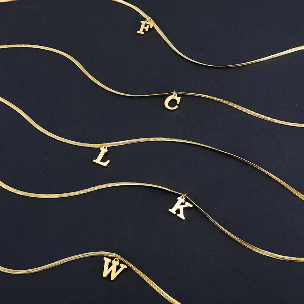 Alphabet Gold Plated Stainless Steel Pendant Necklace for Women Snake Chain Initial Letter Clavicle Necklaces Collar Jewelry