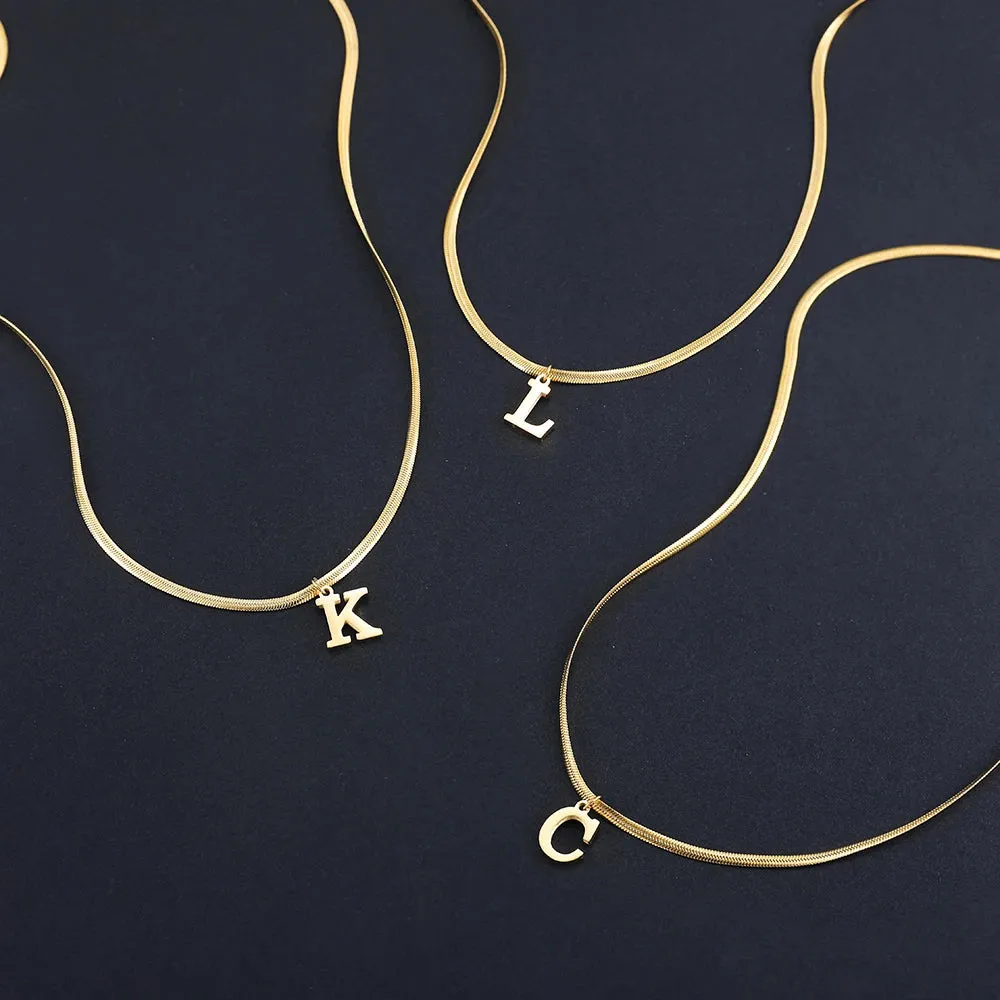Alphabet Gold Plated Stainless Steel Pendant Necklace for Women Snake Chain Initial Letter Clavicle Necklaces Collar Jewelry