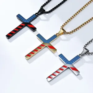 American Stars and Stripes Titanium Steel Cross Necklace