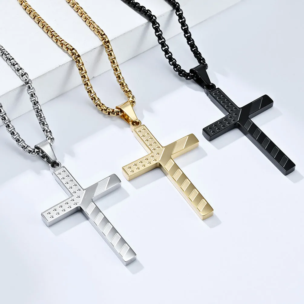 American Stars and Stripes Titanium Steel Cross Necklace