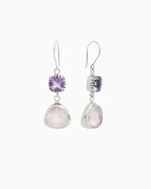 Angelfish Double Stone Drop Earrings - Amethyst/Rose Quartz