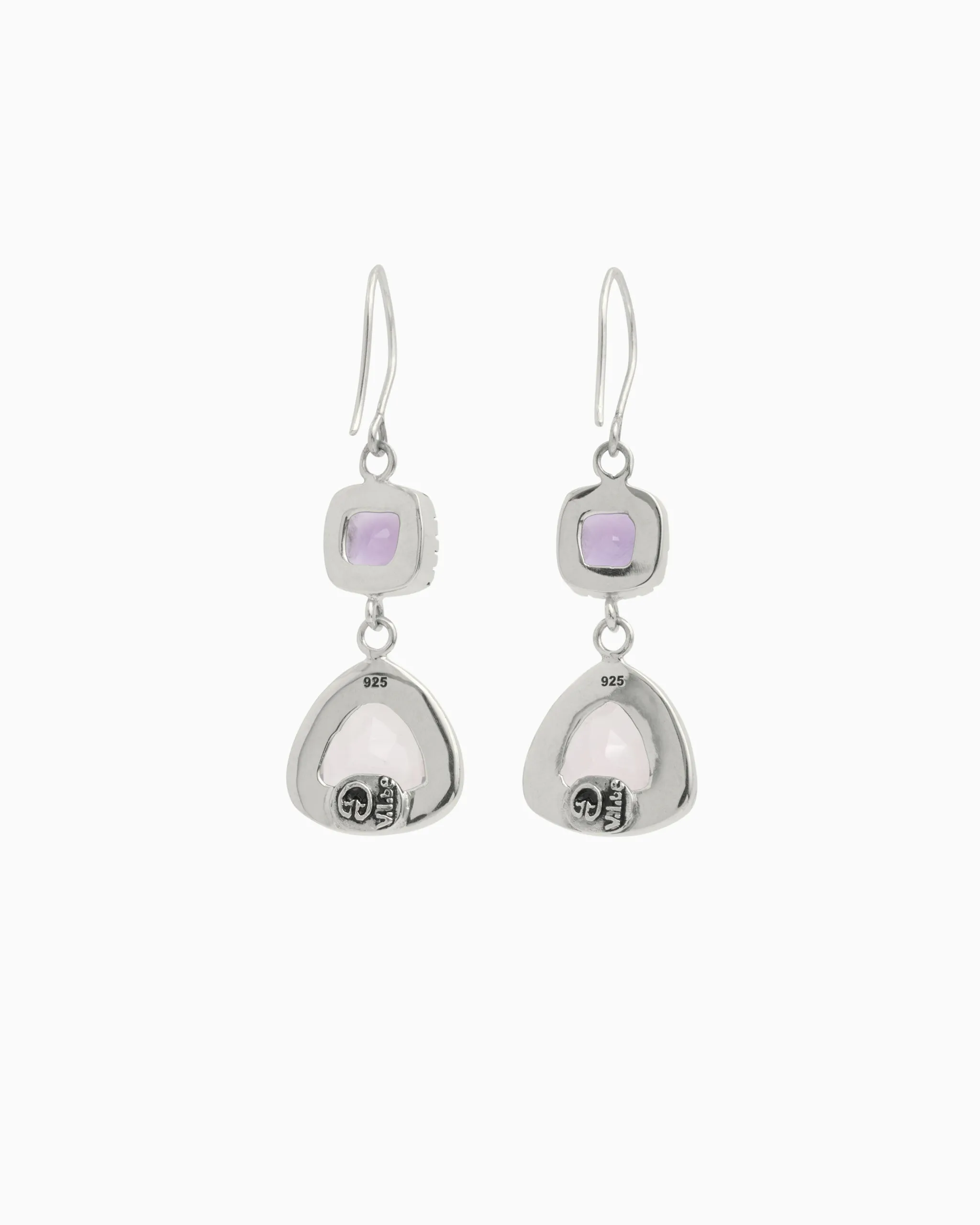 Angelfish Double Stone Drop Earrings - Amethyst/Rose Quartz
