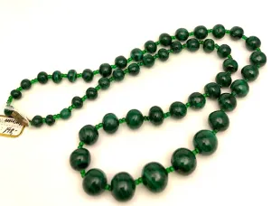 Antique Malachite Bead Necklace 26”