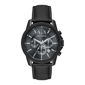 Armani Exchange Men's Chronograph Black Leather Watch