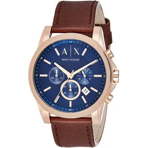 Armani Exchange Men's Chronograph Brown Leather Watch