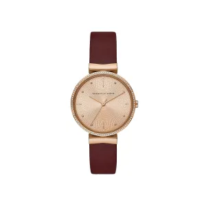 Armani Exchange Women's Three-Hand Red Leather Rose Gold Dial Watch
