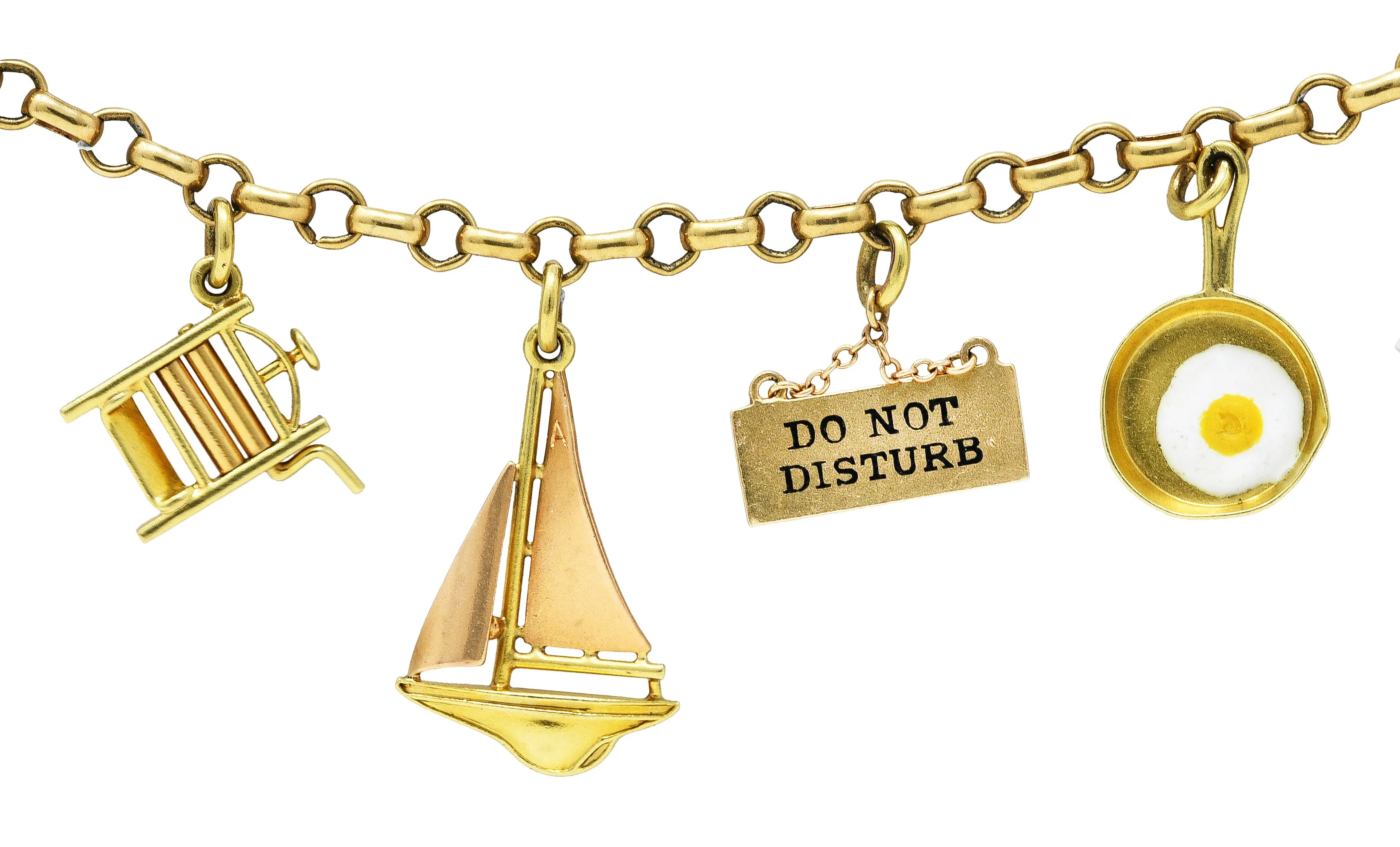 Ballou & Co. Inc. Antique Enamel Two-Tone Gold Charm Bracelet