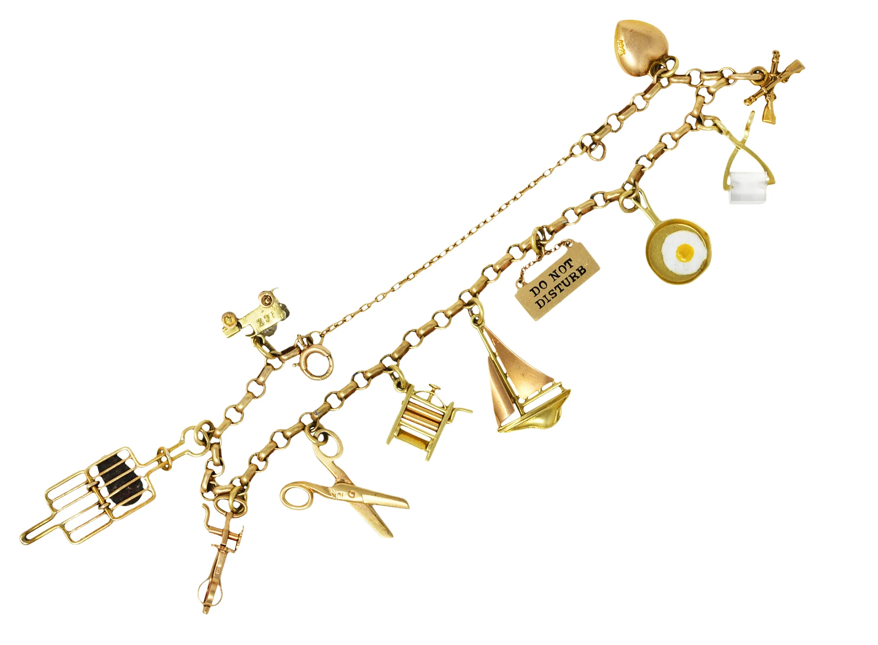 Ballou & Co. Inc. Antique Enamel Two-Tone Gold Charm Bracelet
