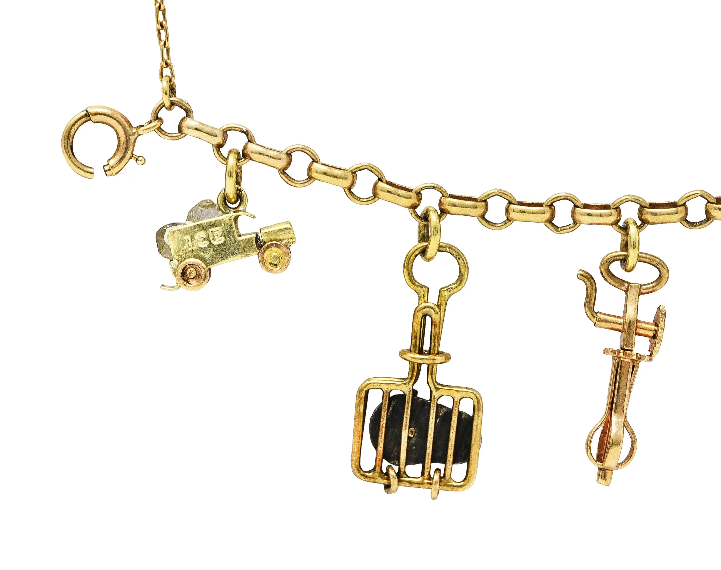 Ballou & Co. Inc. Antique Enamel Two-Tone Gold Charm Bracelet