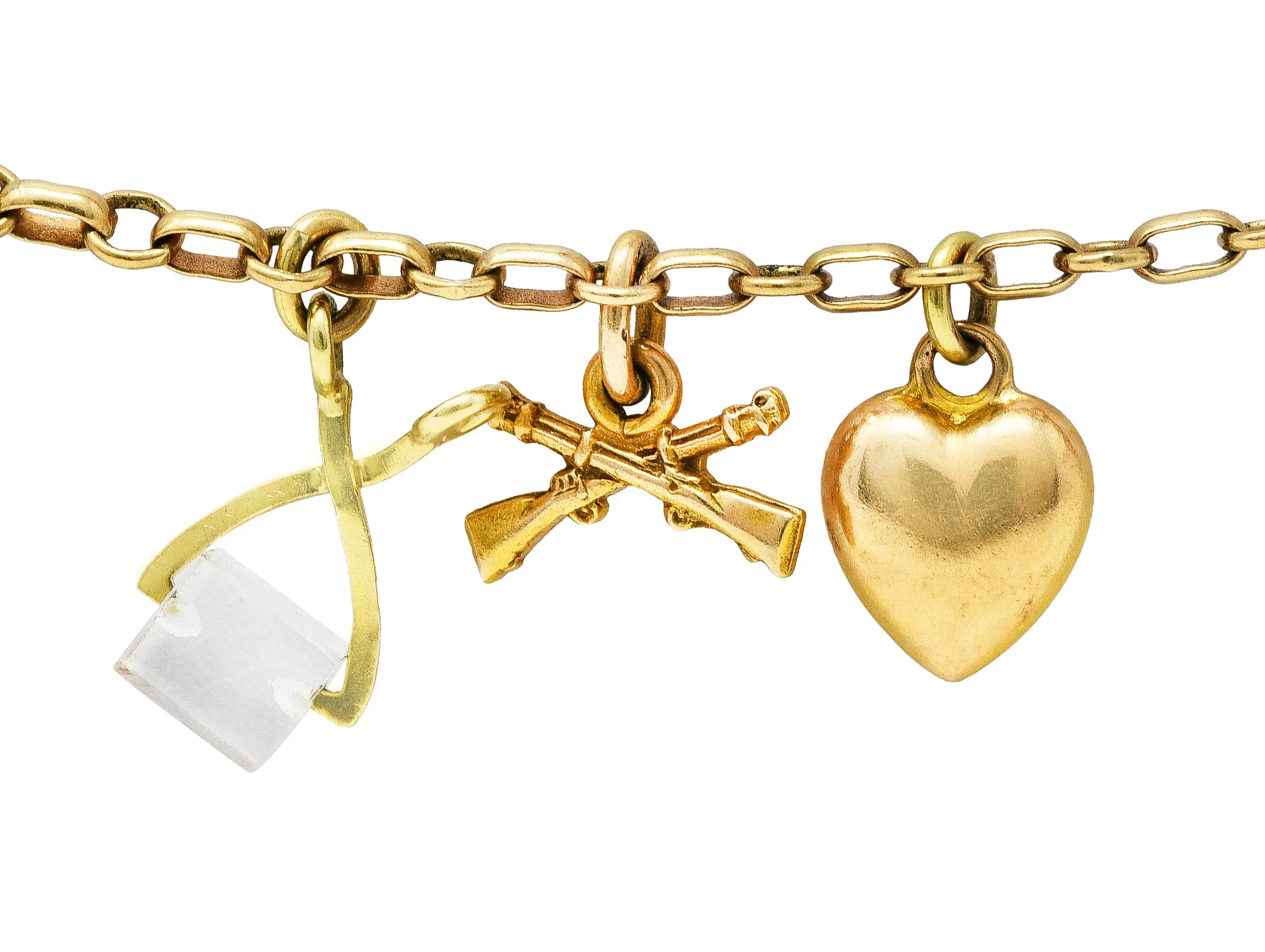 Ballou & Co. Inc. Antique Enamel Two-Tone Gold Charm Bracelet