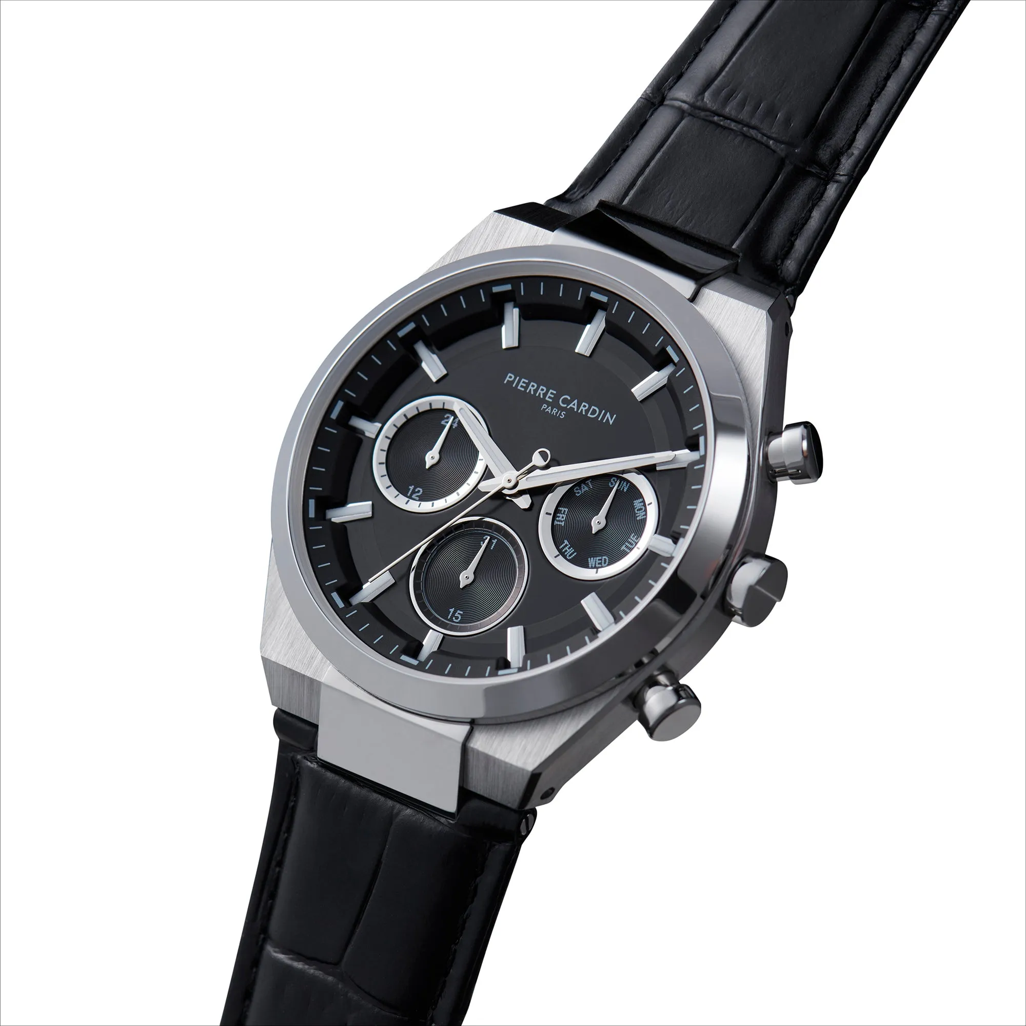 Batignolles Influential Multifunction watch with Black Dial withLeather Strap