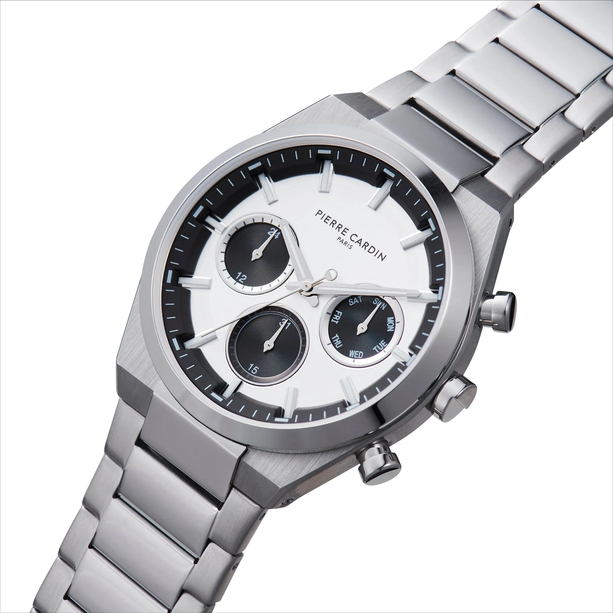 Batignolles Influential Multifunction watch with White Panda Dial with a Metal Links Strap