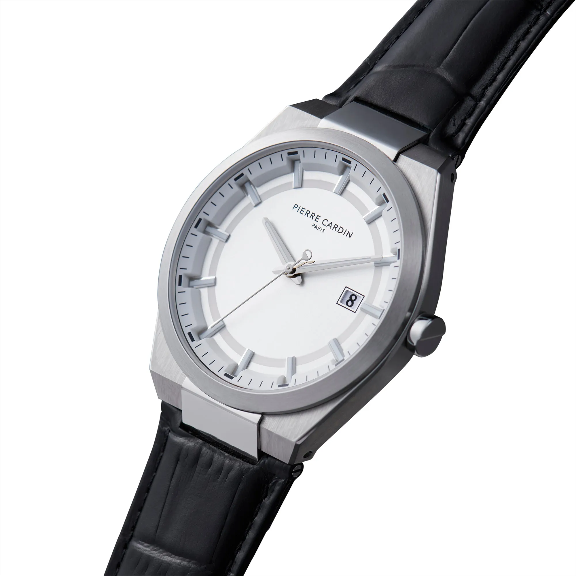 Batignolles Robust Stainless Steel watch with Silver White Dial and Black Leather Strap